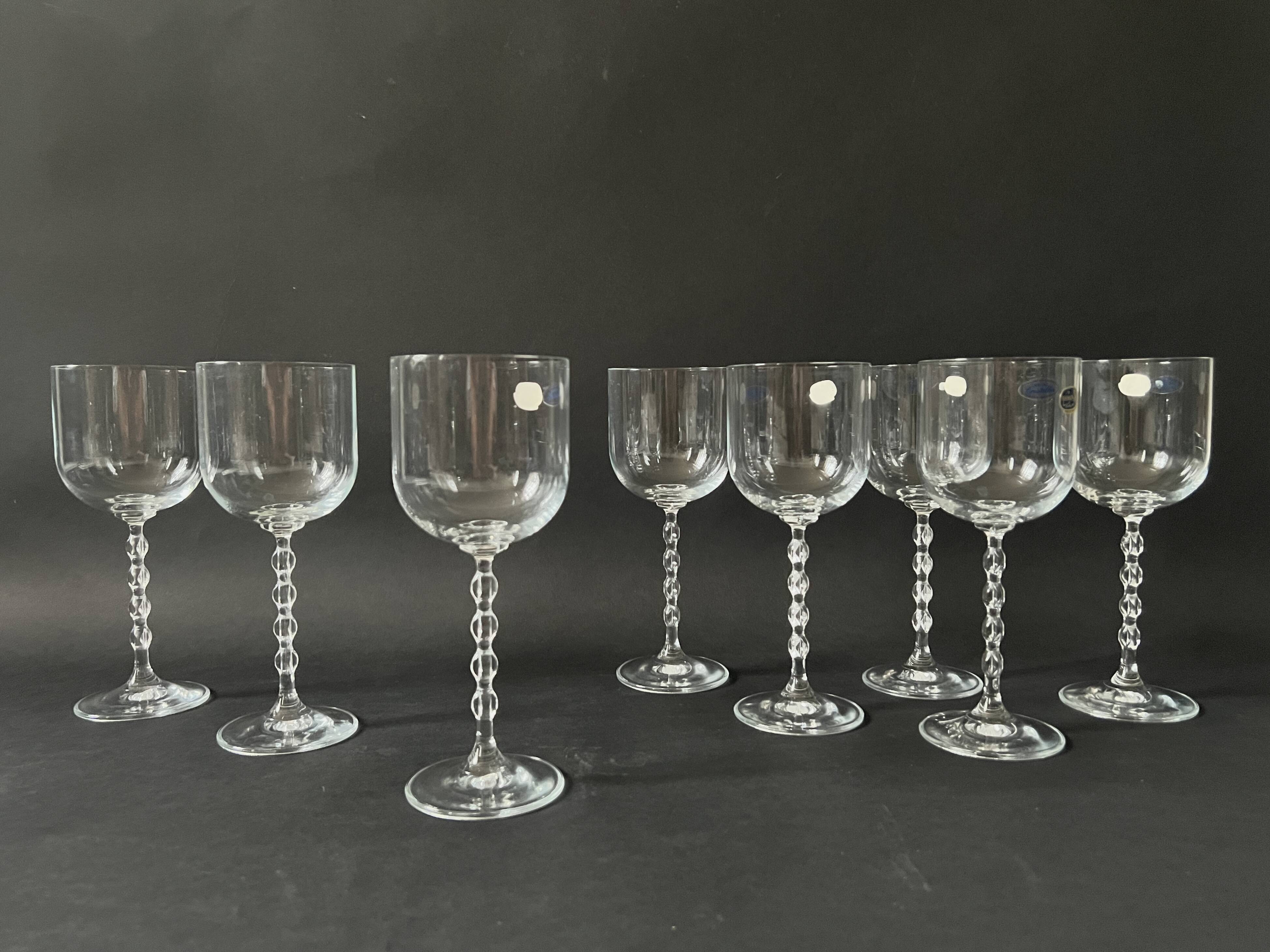 set of 8 genuine crystal wine glasses with Venetian beads