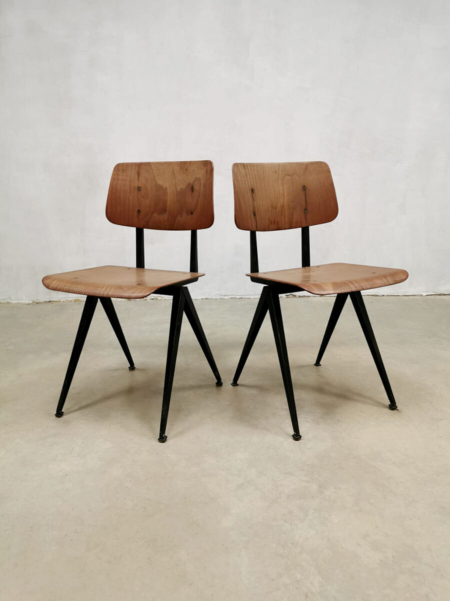 Set of 5 vintage industrial stacking school chairs Galvanitas model S16