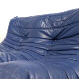 Canapé deux places Togo en cuir bleu de Michel Ducaroy pour Ligne Roset, France, années 1980