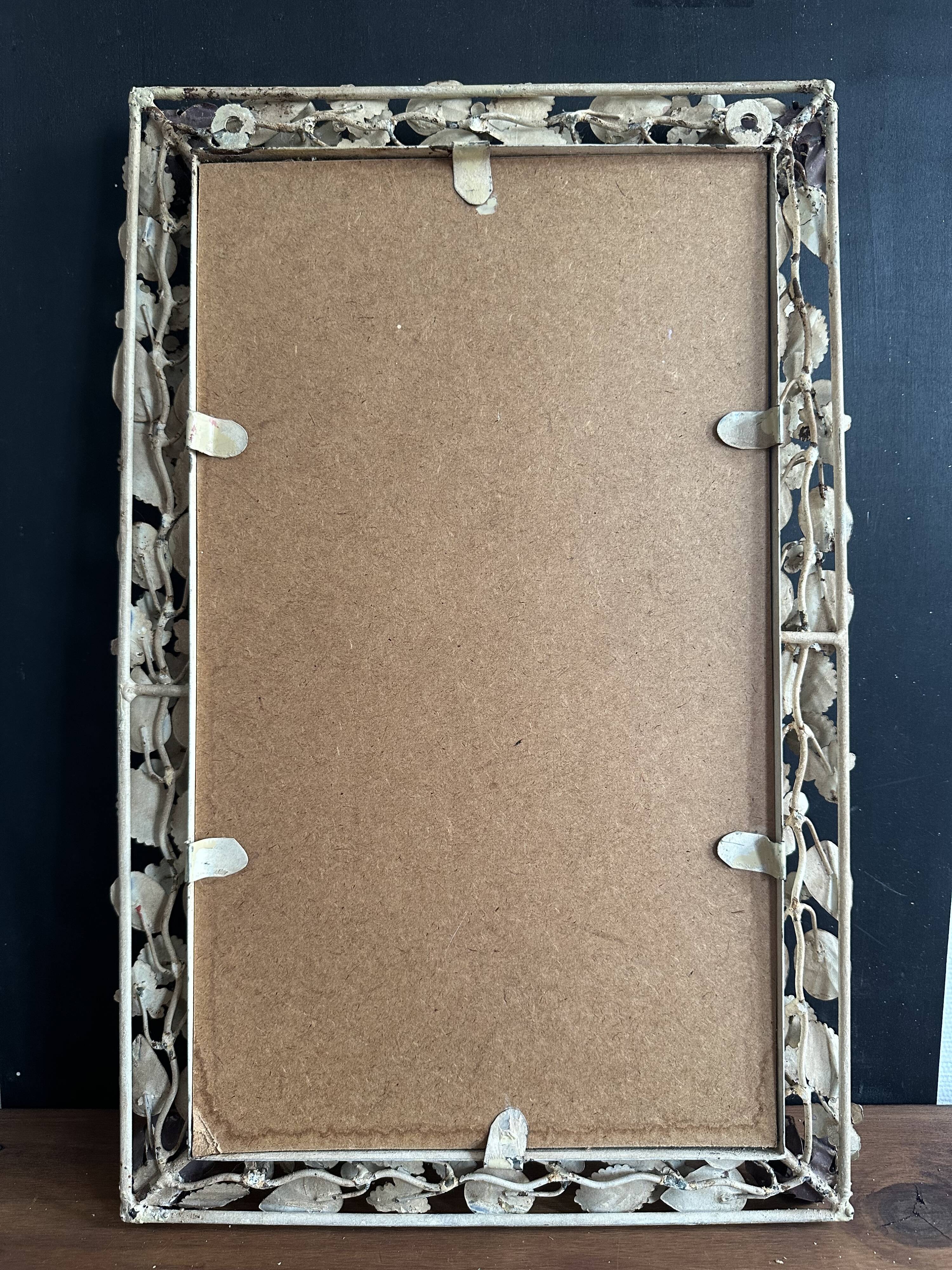 Italian wall mirror in polychrome floral metal, 1950s