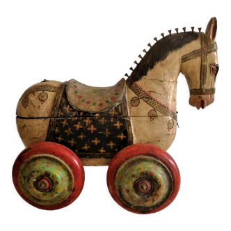 Ancien jouet, cheval de bois, Inde
