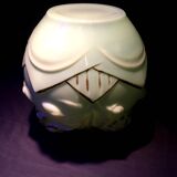 1930s-1940s vase in green opaline with floral decoration