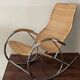 Bauhaus style rocking chair, chrome metal, rattan and beech wood, 1960-70