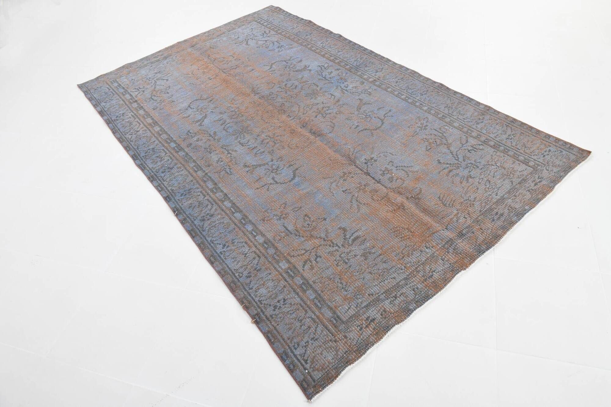 Slate Blue & Taupe Decorative Turkish Vintage Carpet Rug, 176x279 Cm