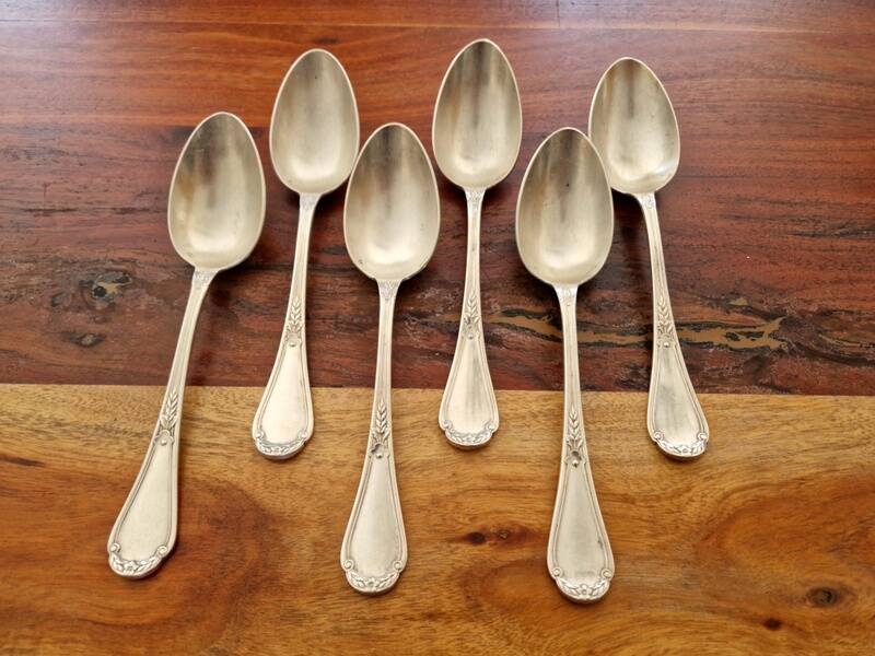 Christofle Set of 6 Lauriers model table spoons in silver-plated metal