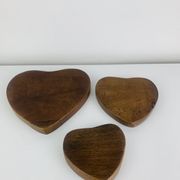 Set de 3 vide poches scandinaves en teck, forme cœur