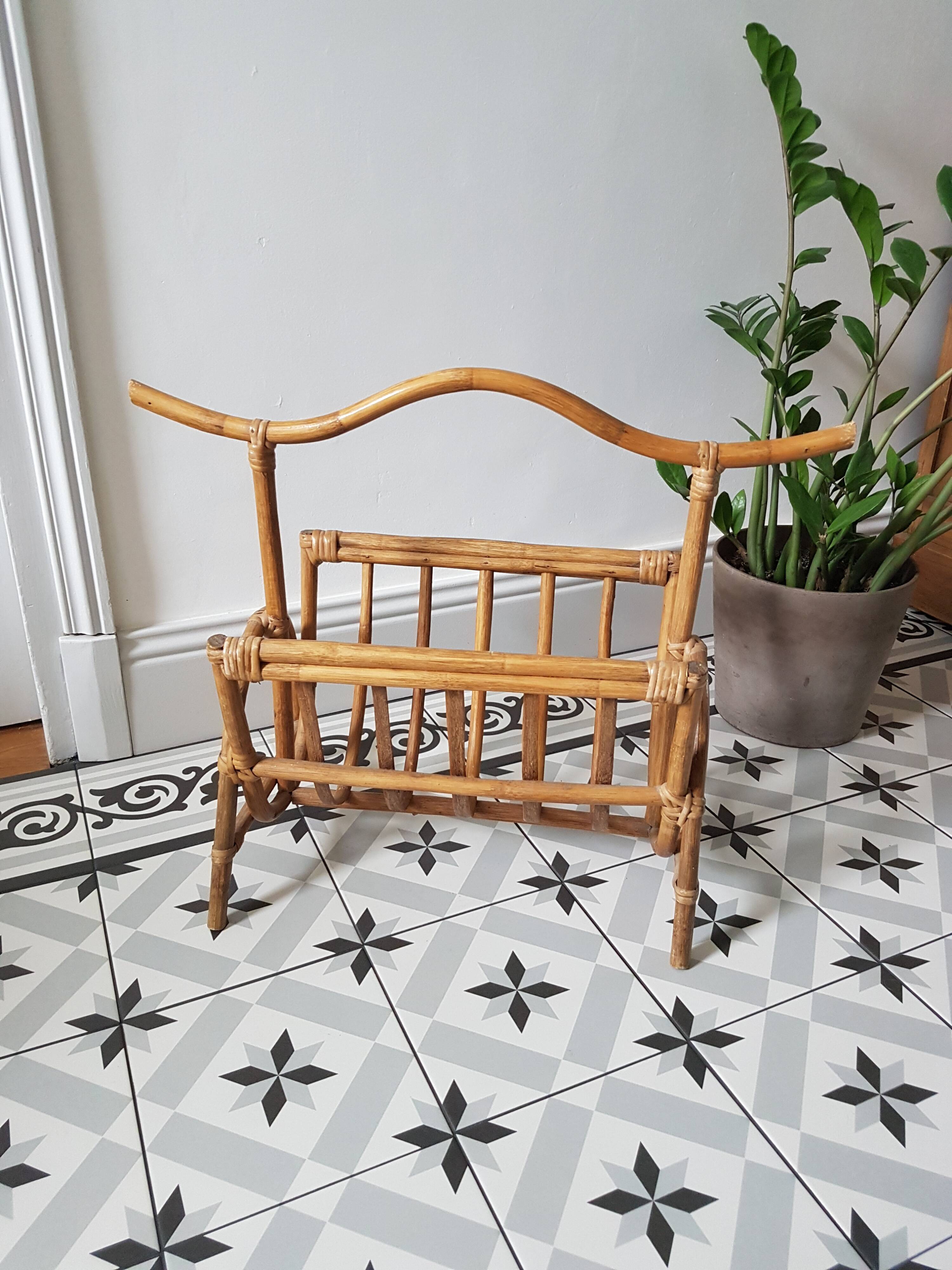 Vintage rattan magazine holder