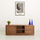 Oiled walnut TV stand equipped with 2 sliding doors and 3 drawers