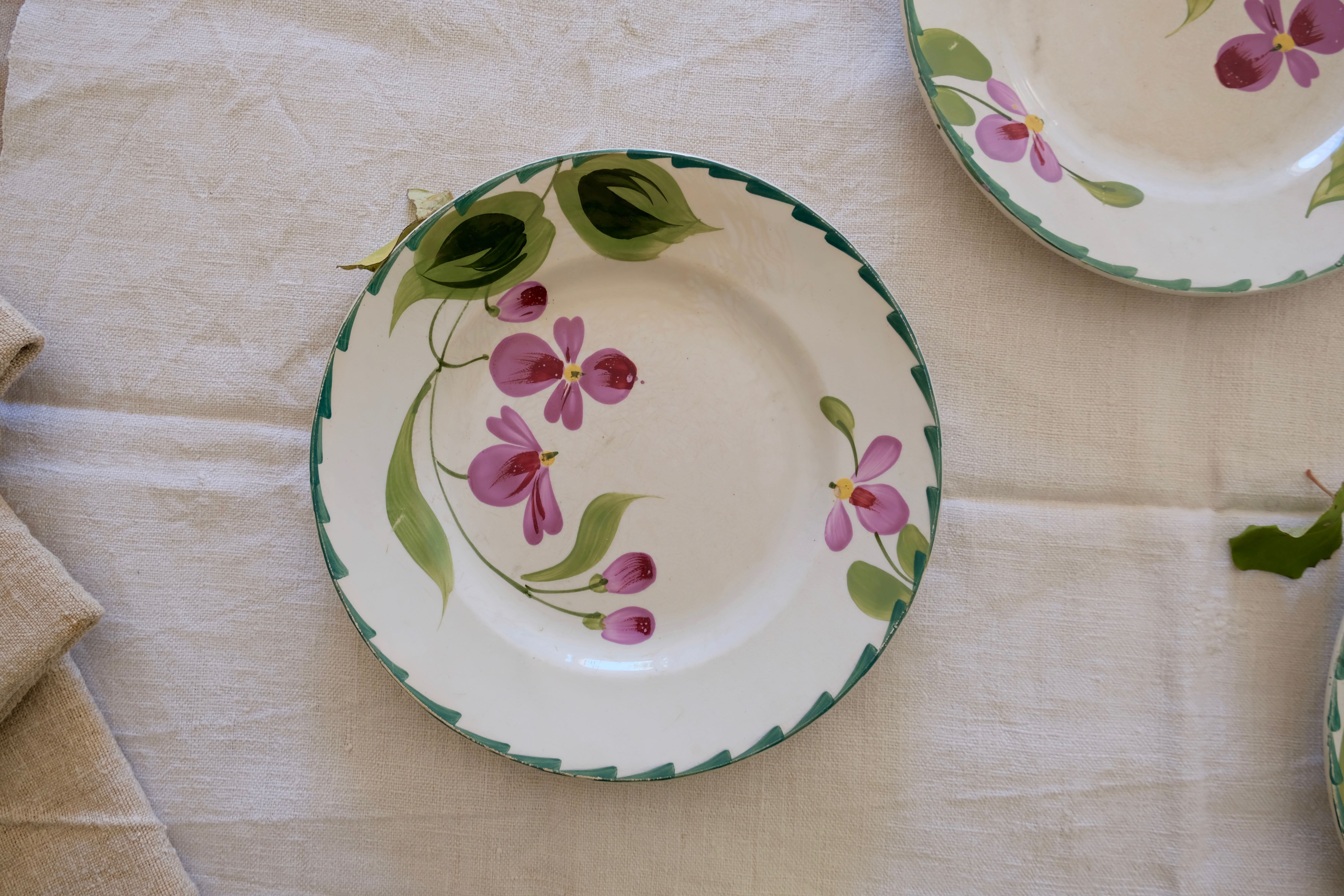 Set of 3 plates St. Amand & Hamage 1896 - 1952 iron earth hand-painted floral decoration