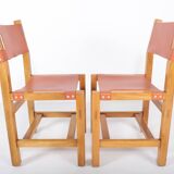 Set of 6 chairs in elm and leather Maison Regain edition