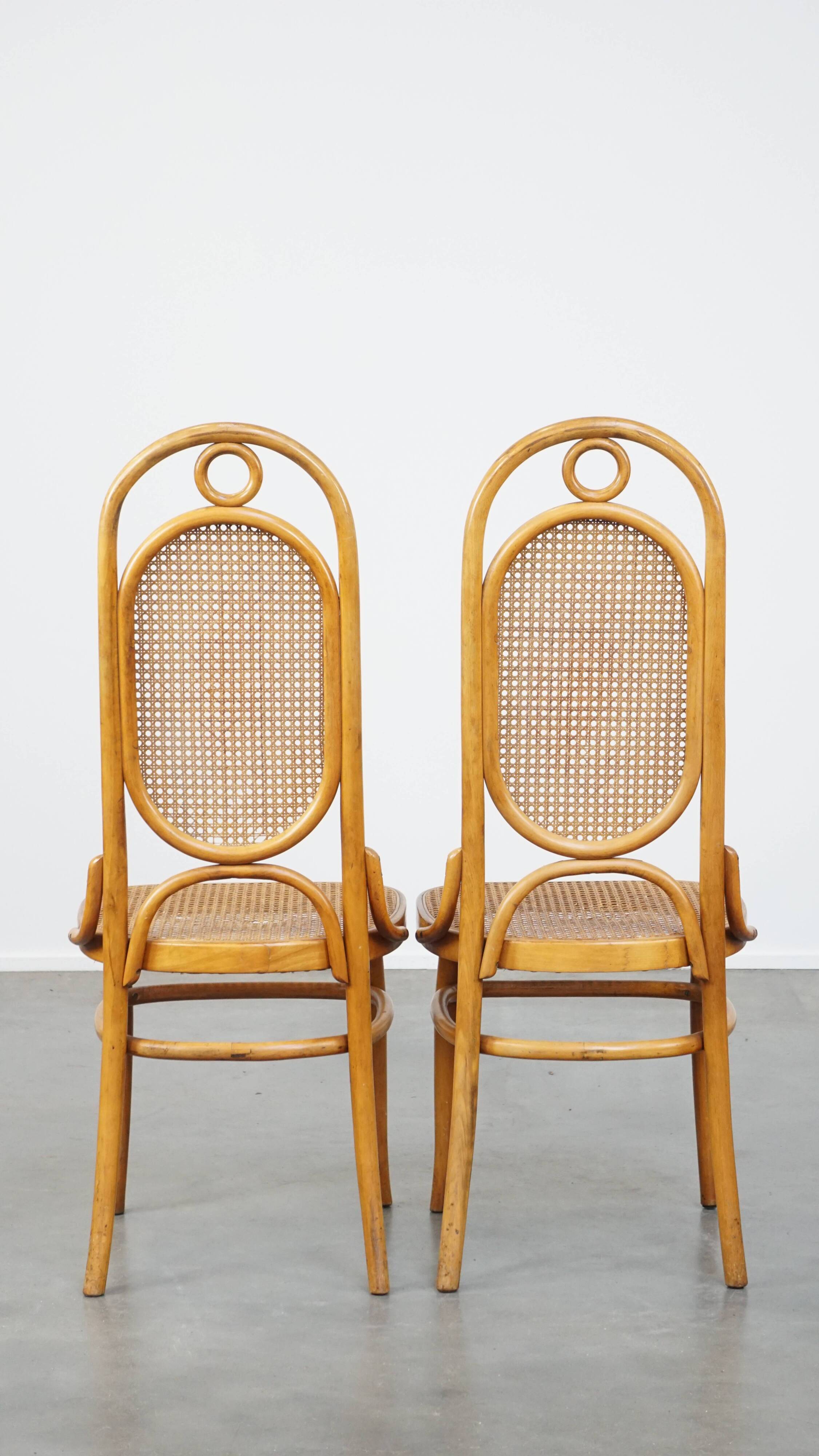 Set of 2 light brown bentwood Thonet style chairs model "Long John"