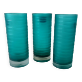 Set of 3 vintage turquoise colored glass vases, france, hand-blown mikasa glass