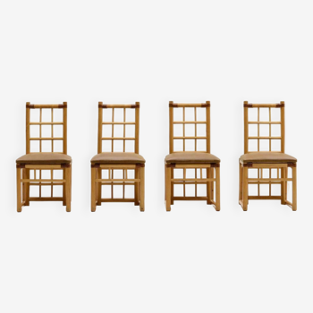 Set of 4 Rattan dining chairs, 1970s Italy.
