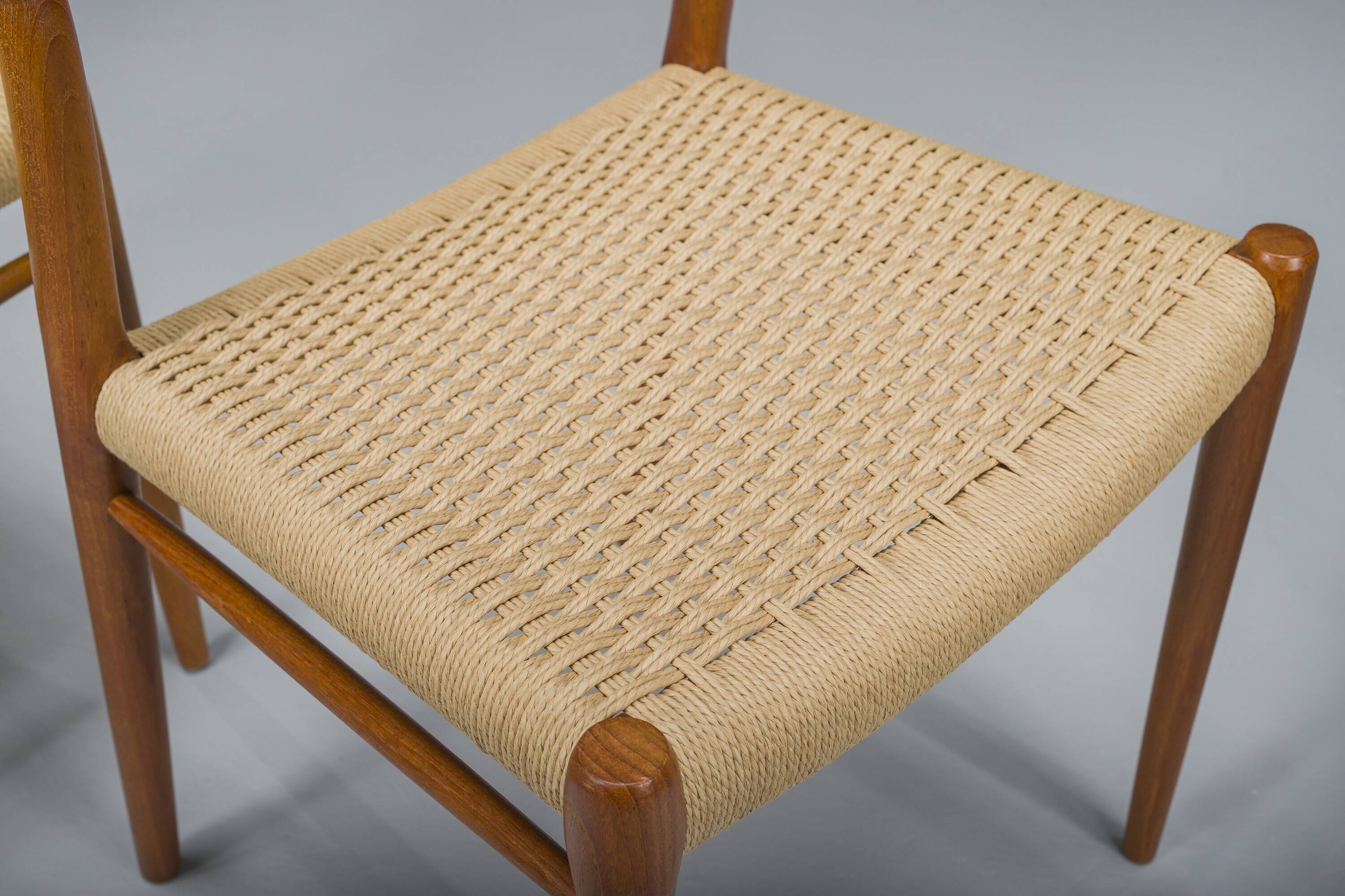 Danish Teak Mod. 77 Dining Chairs with Paper Cord by Niels O. Møller for JL Møllers, 1959, Set of