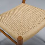 Danish Teak Mod. 77 Dining Chairs with Paper Cord by Niels O. Møller for JL Møllers, 1959, Set of