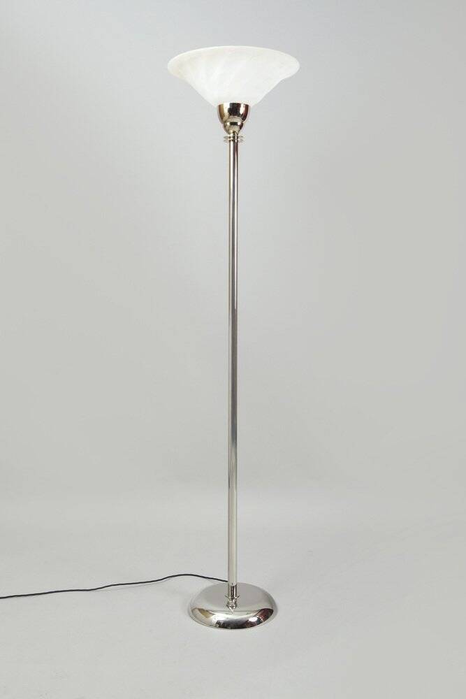 Art Deco Floor Lamp in Milk Glass & Chrome, France, 1920s