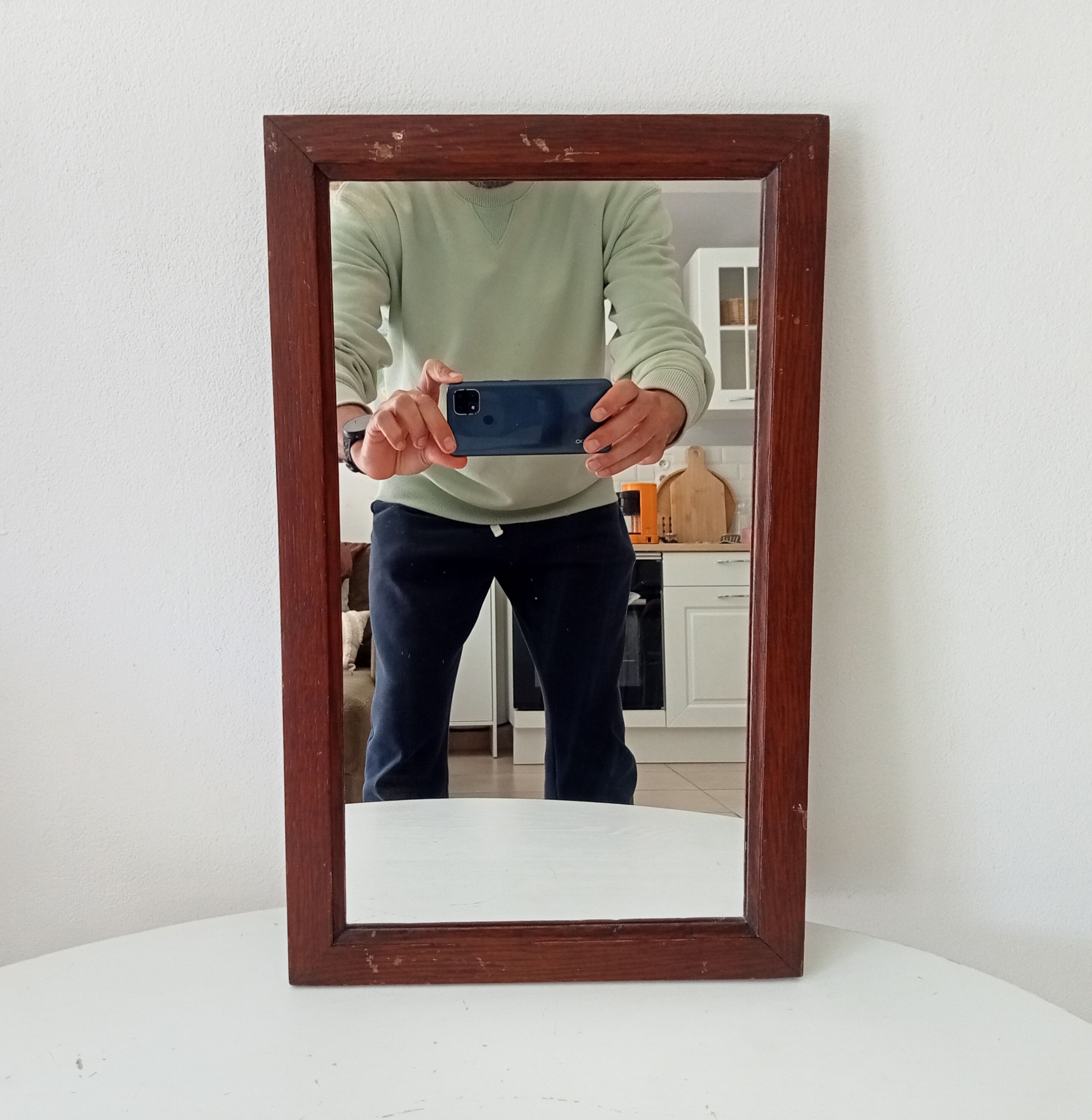 Vintage rectangular mirror in solid wood