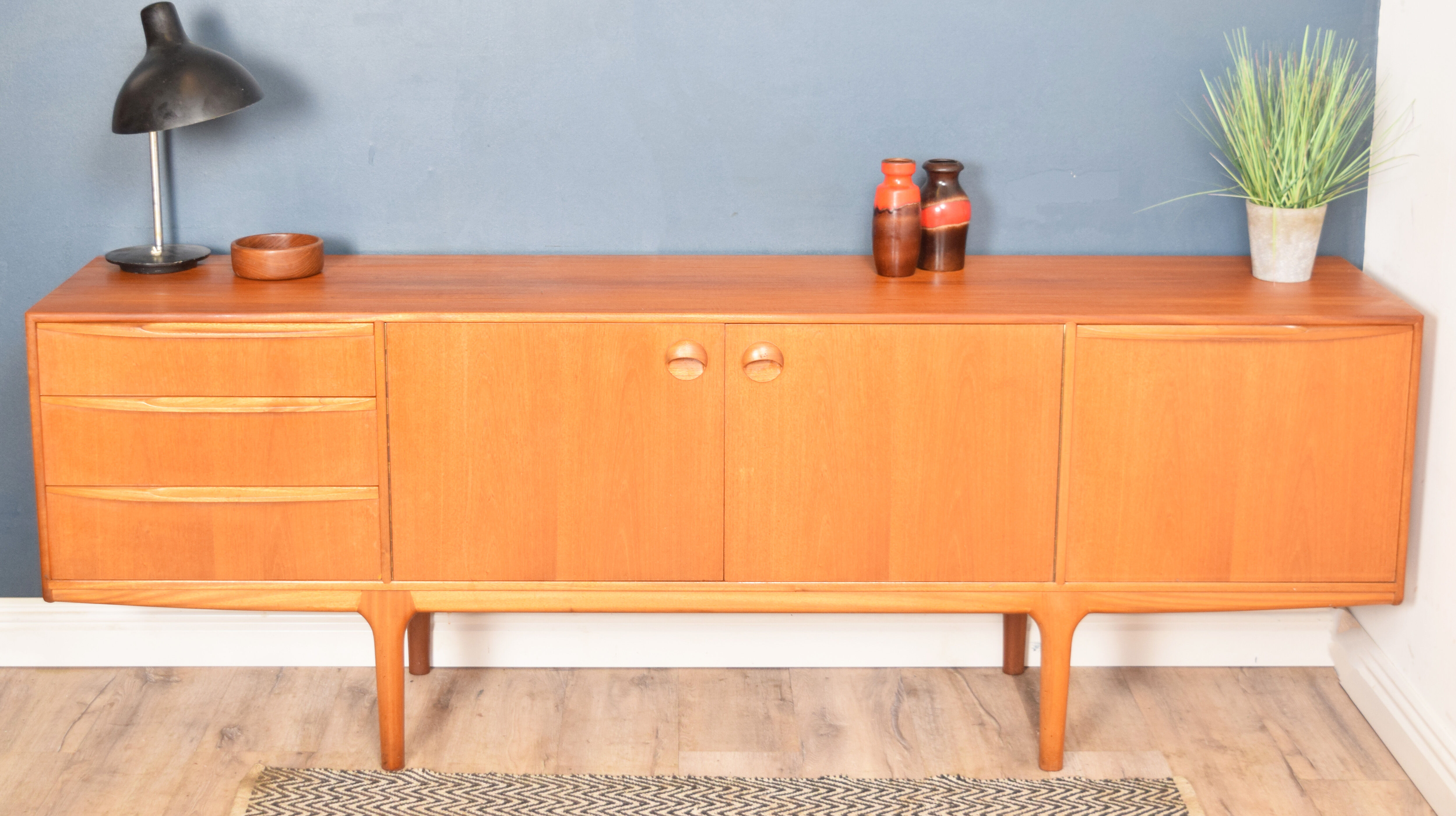 Restored Long Retro Teak 1960s Mcintosh Torpedo Teak Sideboard Cabinet