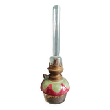 French vintage oil lamp with majolica and glass base