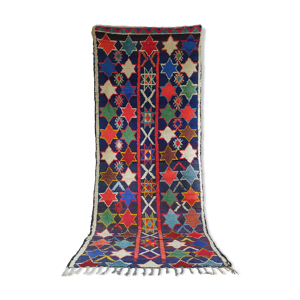 Tapis berbère marocain de couloir ancien tissé à la main motifs géométrique 240x90 cm