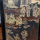 Screen with Japanese decor and black lacquer