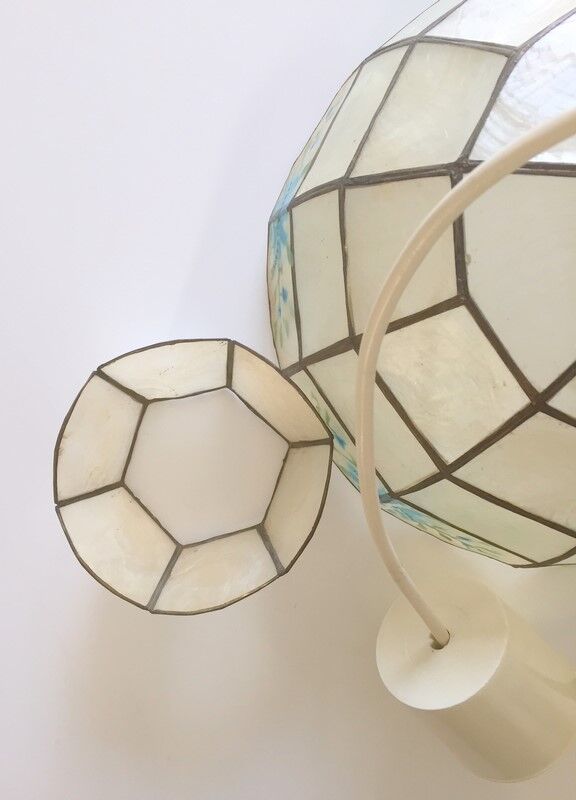 Vintage mother-of-pearl and brass hanging lamp