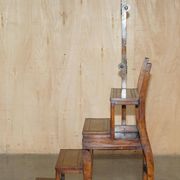 Victorian library chair, convertible, hardwood, leather, brass, circa 1880.