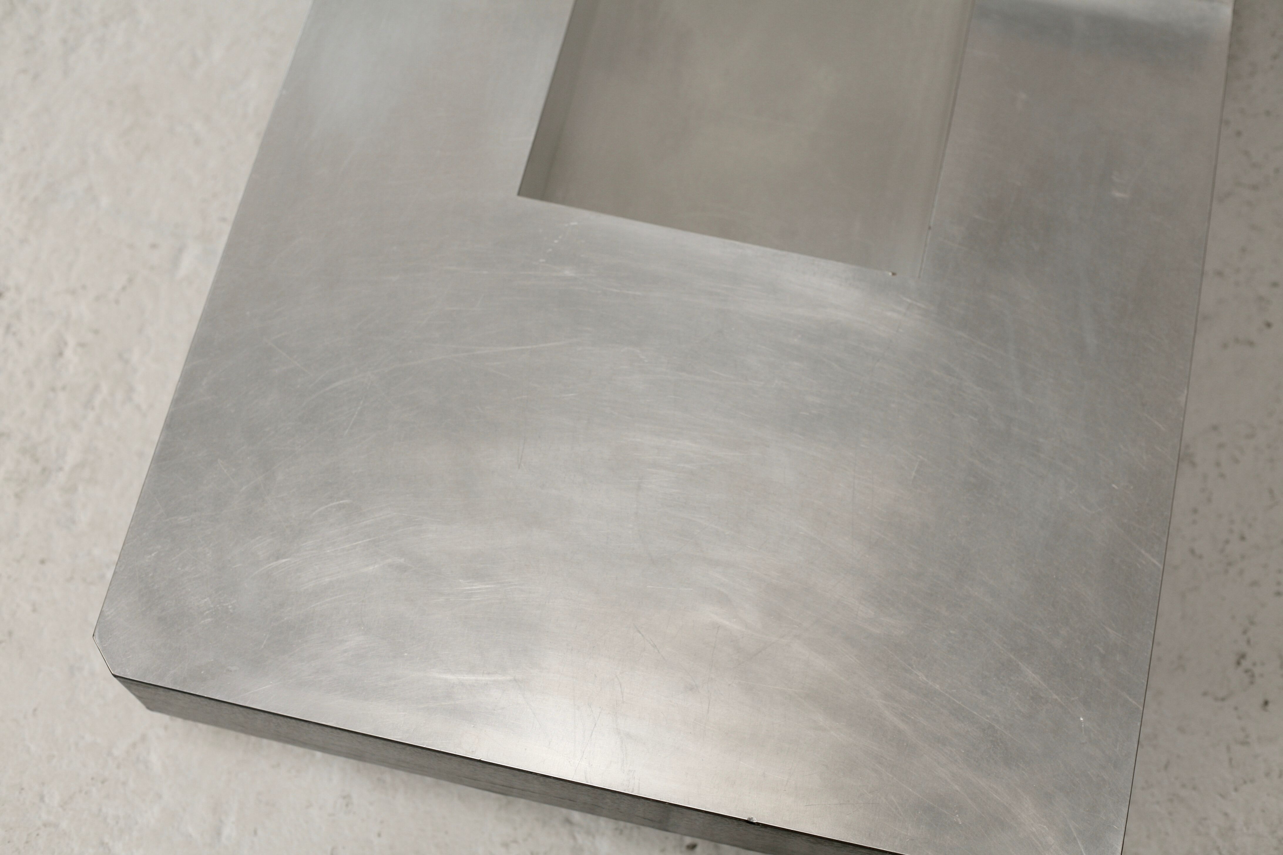 Coffee table "Space Age", wood, aluminum veneer, France, circa 1970