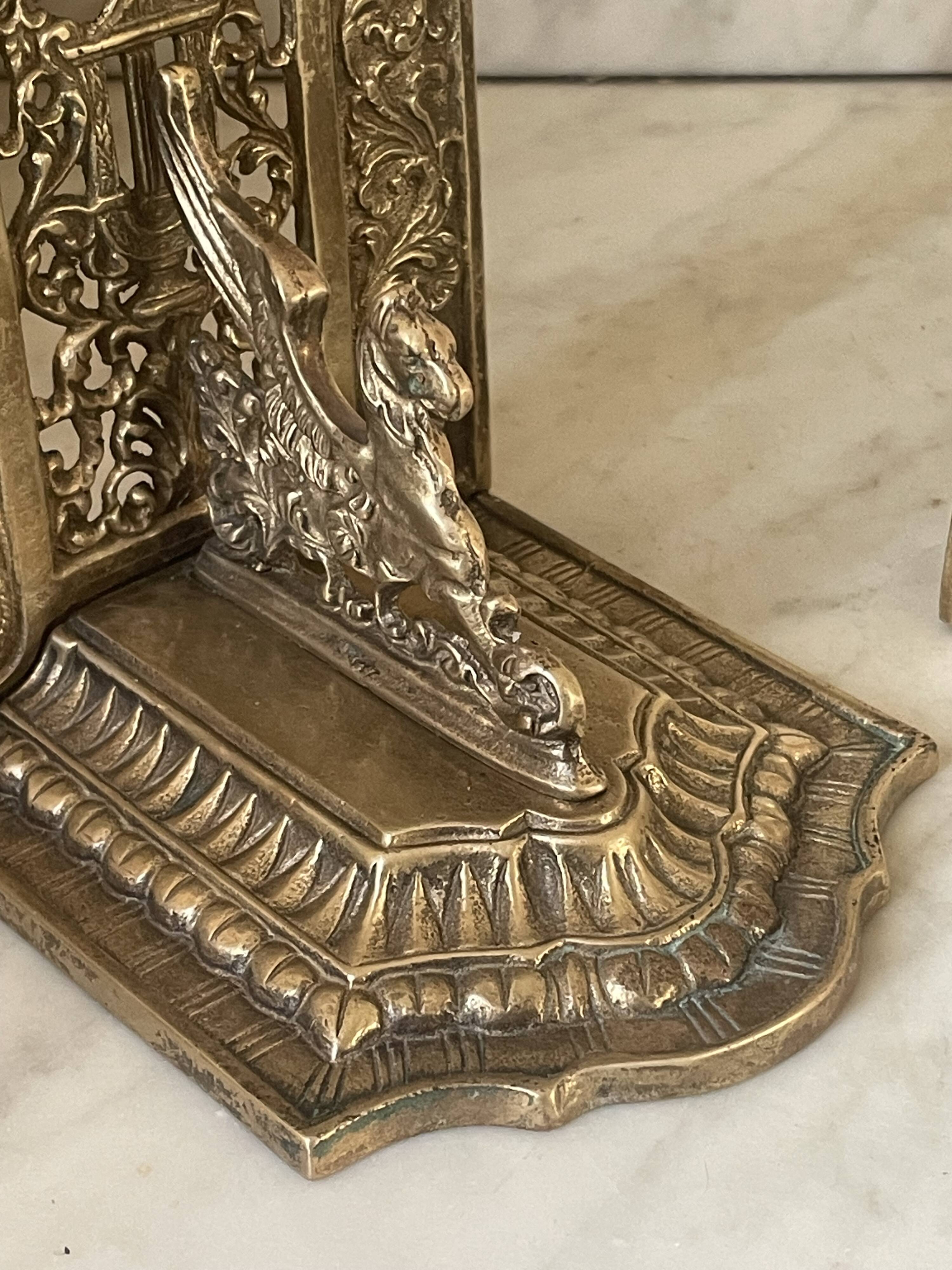 pair of Gothic decorative bookends in brass 1920