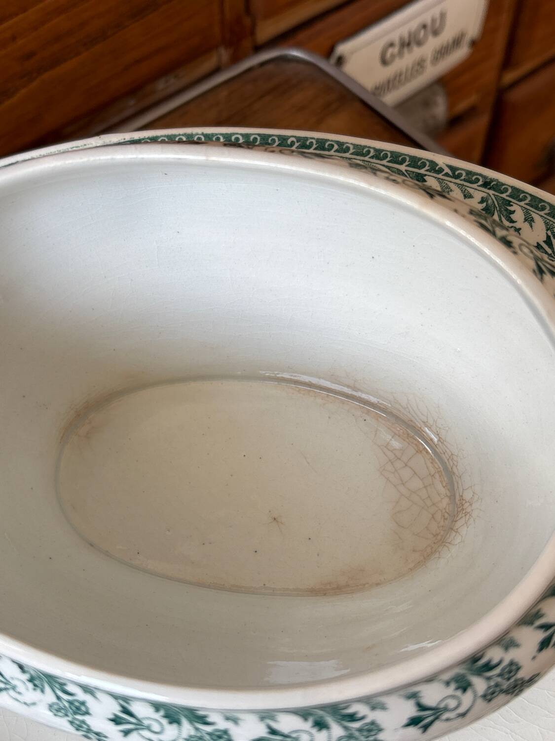 Saucière ancienne Terre de Fer et son couvercle Gien modèle Montigny