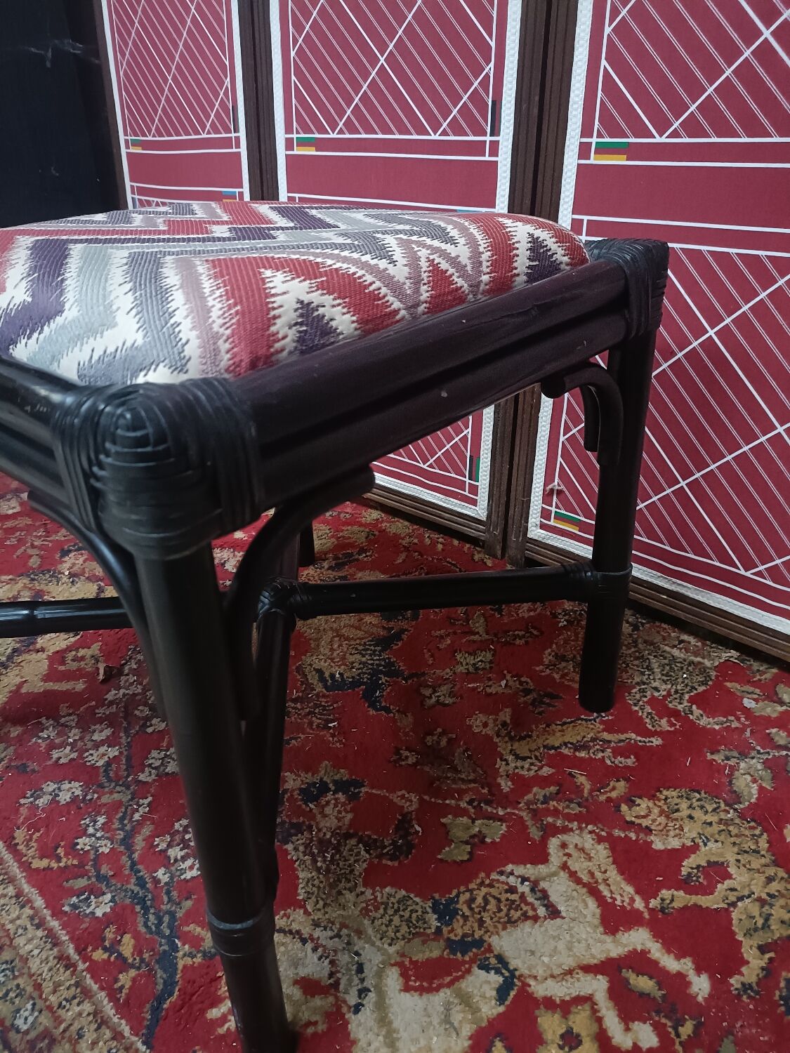 Rattan ottoman stool with woven seat