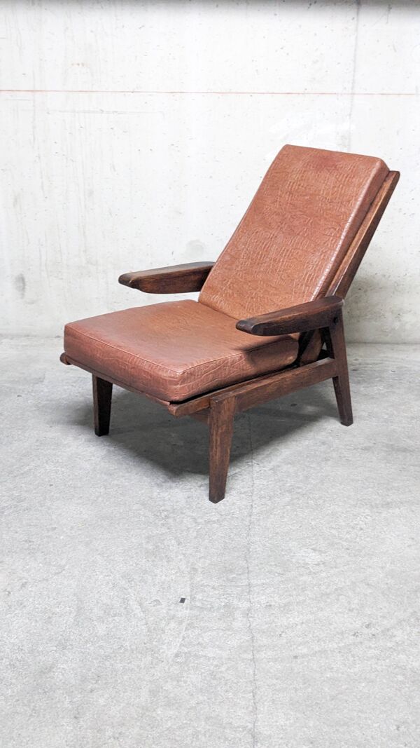 Fauteuil inclinable vintage Free Span modèle FS115 en chêne massif 1950 's