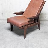 Vintage Free Span FS115 Solid Oak Recliner Chair 1950s