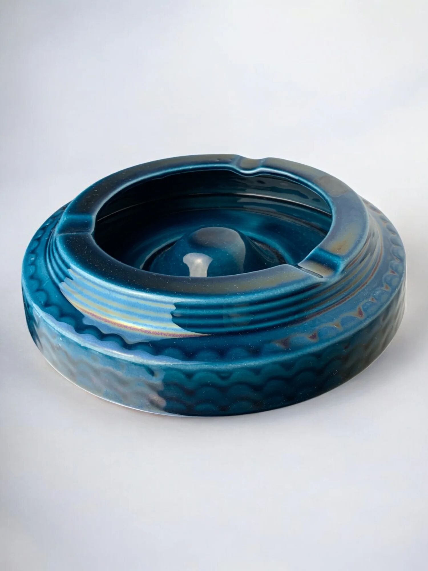 Manises blue ceramic ashtray, Spain, 1970s