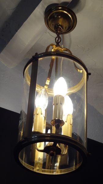 Lustre metal doré 3 lumières avec chasse en verre