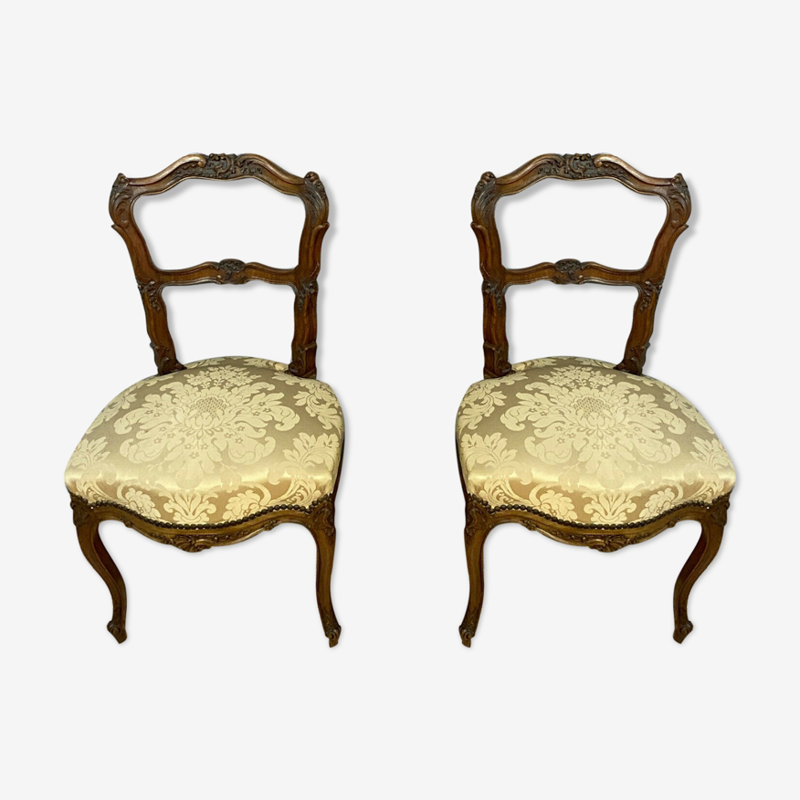 Paire de chaises d'apparat Louis XV Rocaille en noyer vers 1850 / N°B |  Selency