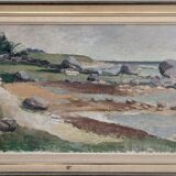 1962 Mid-Century Modern "Rockpools" Swedish Landscape Oil Painting, Framed