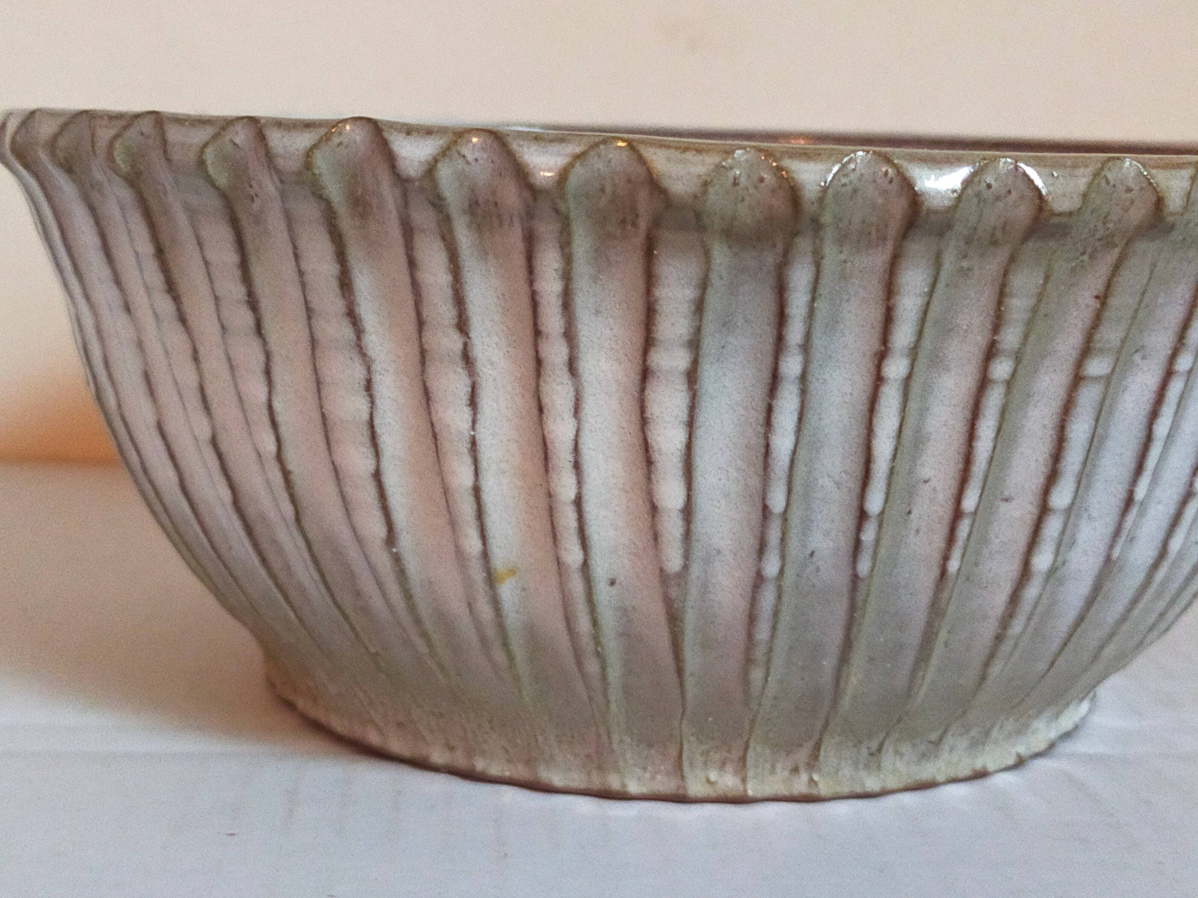 Vintage fluted enameled earthenware potter's salad bowl