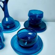 Glassware set in cobalt blue blown glass – carafe + 4 glasses + 3 bowls + 4 saucers