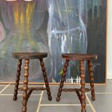 Pair of tripod stools turned wood
