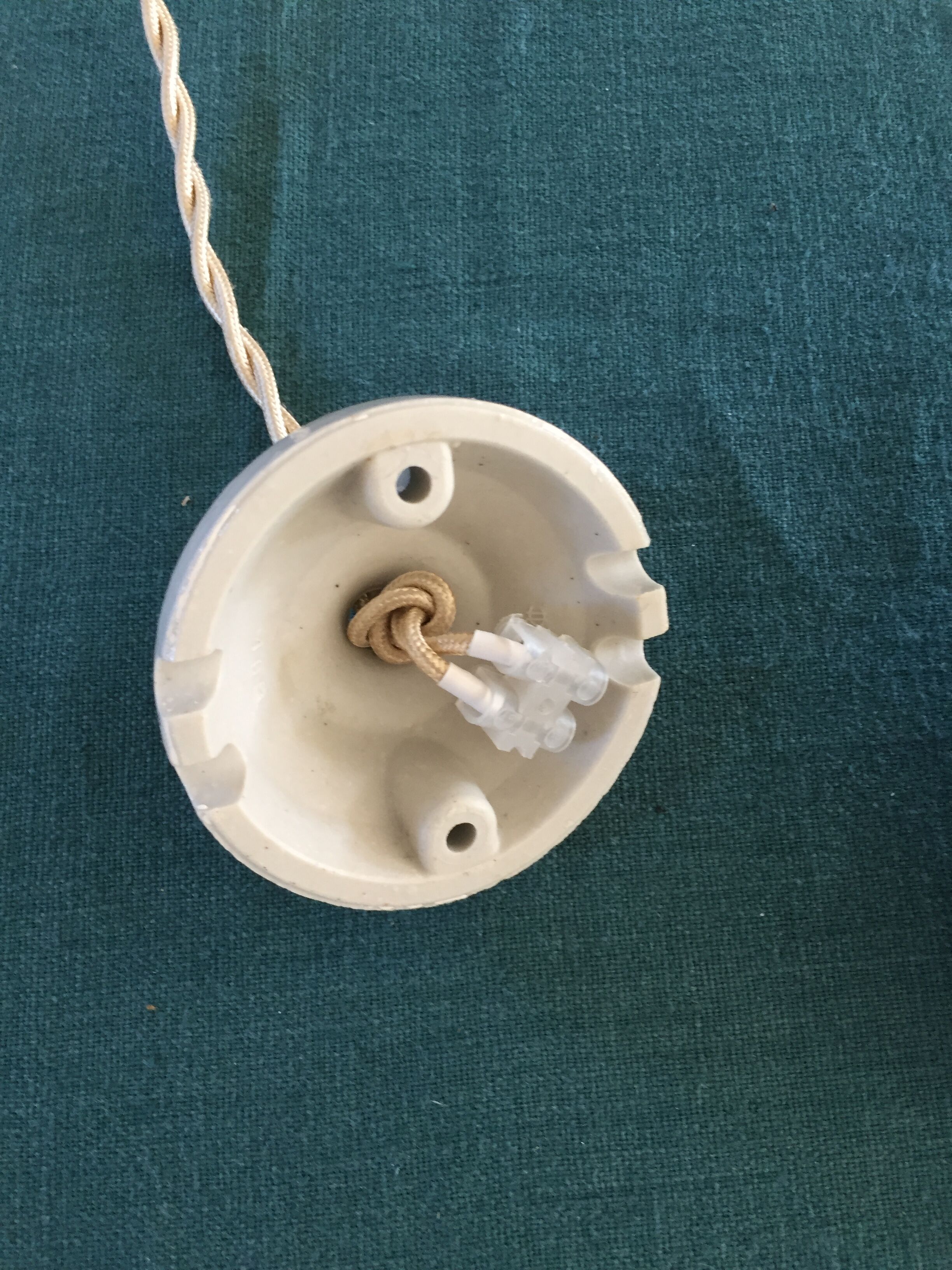 Vintage enamelled sheet metal suspension and its porcelain rosette