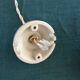 Vintage enamelled sheet metal suspension and its porcelain rosette