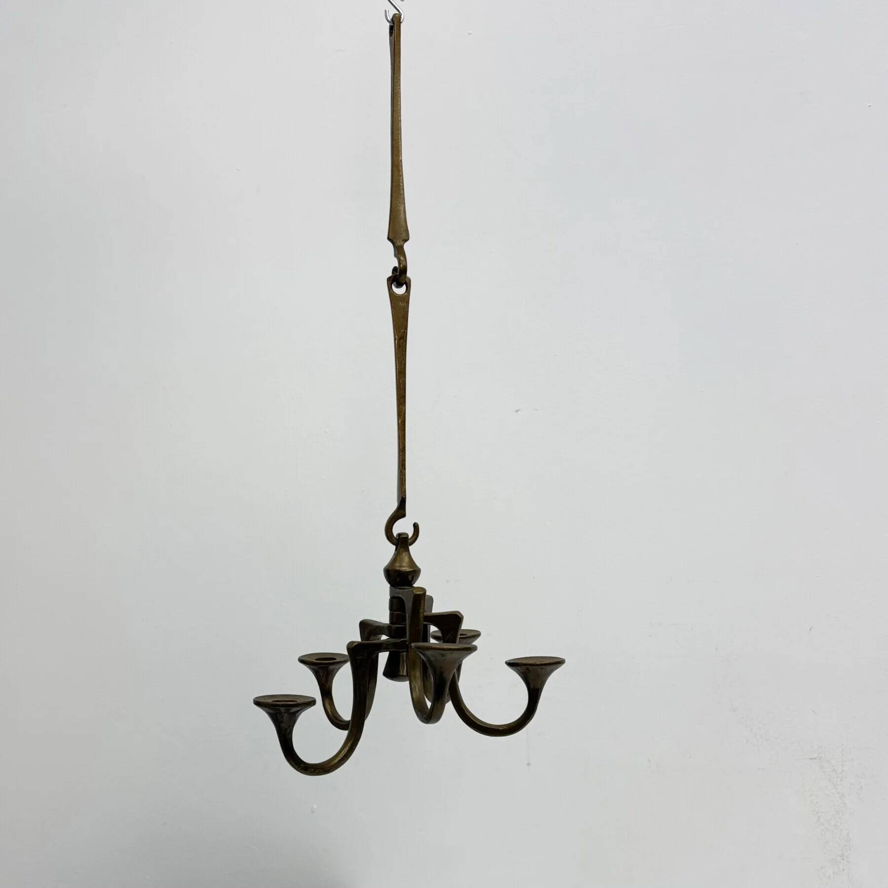 Brutalist bronze hanging chandelier by Michael Harjes, 1970s