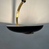 Black metal and brass arc pendant light "Les Activités" by Lucien Gau, Paris 1960