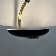 Black metal and brass arc pendant light "Les Activités" by Lucien Gau, Paris 1960