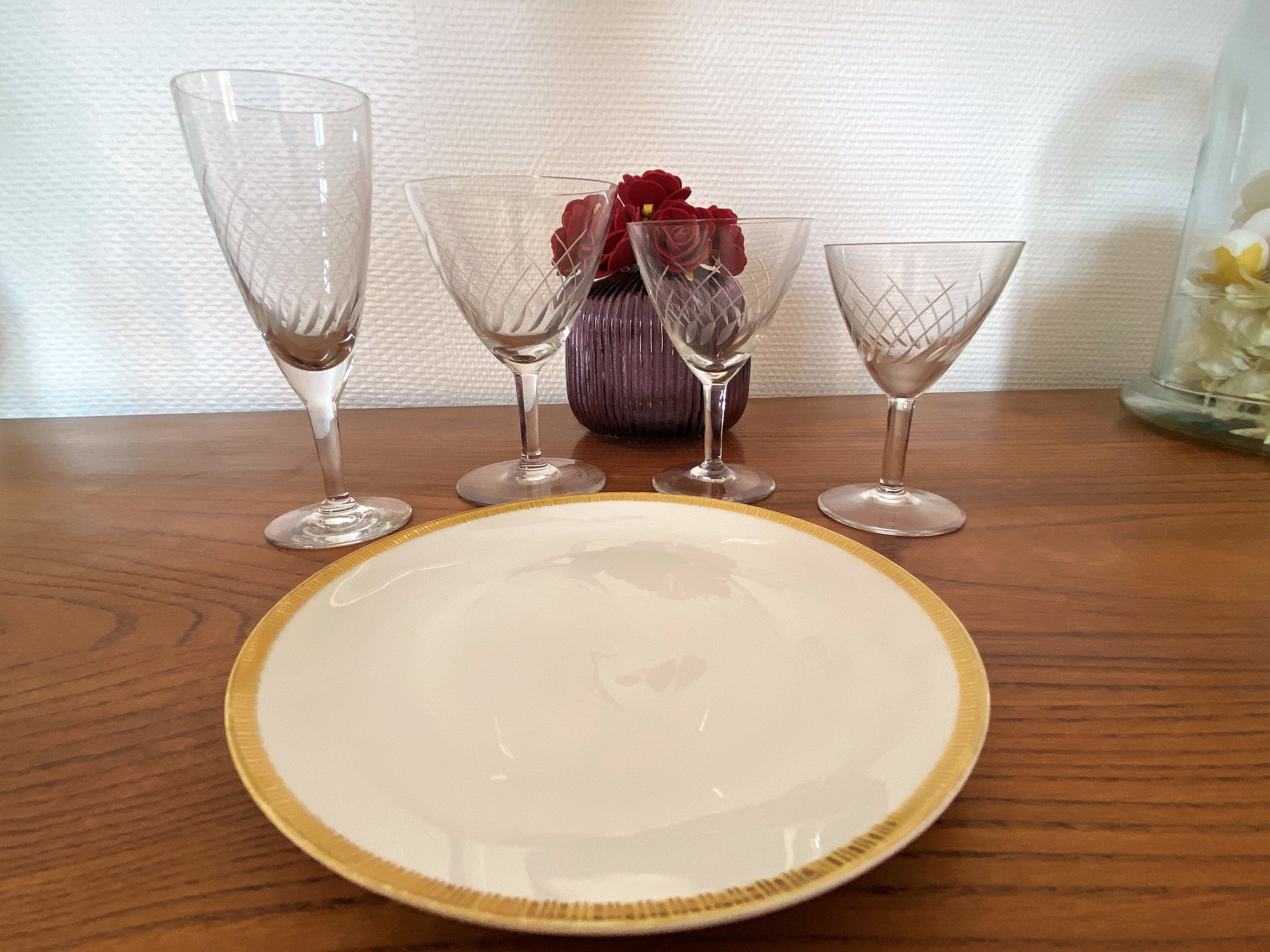 Set of 6 Champagne flutes in engraved glass 10 cl