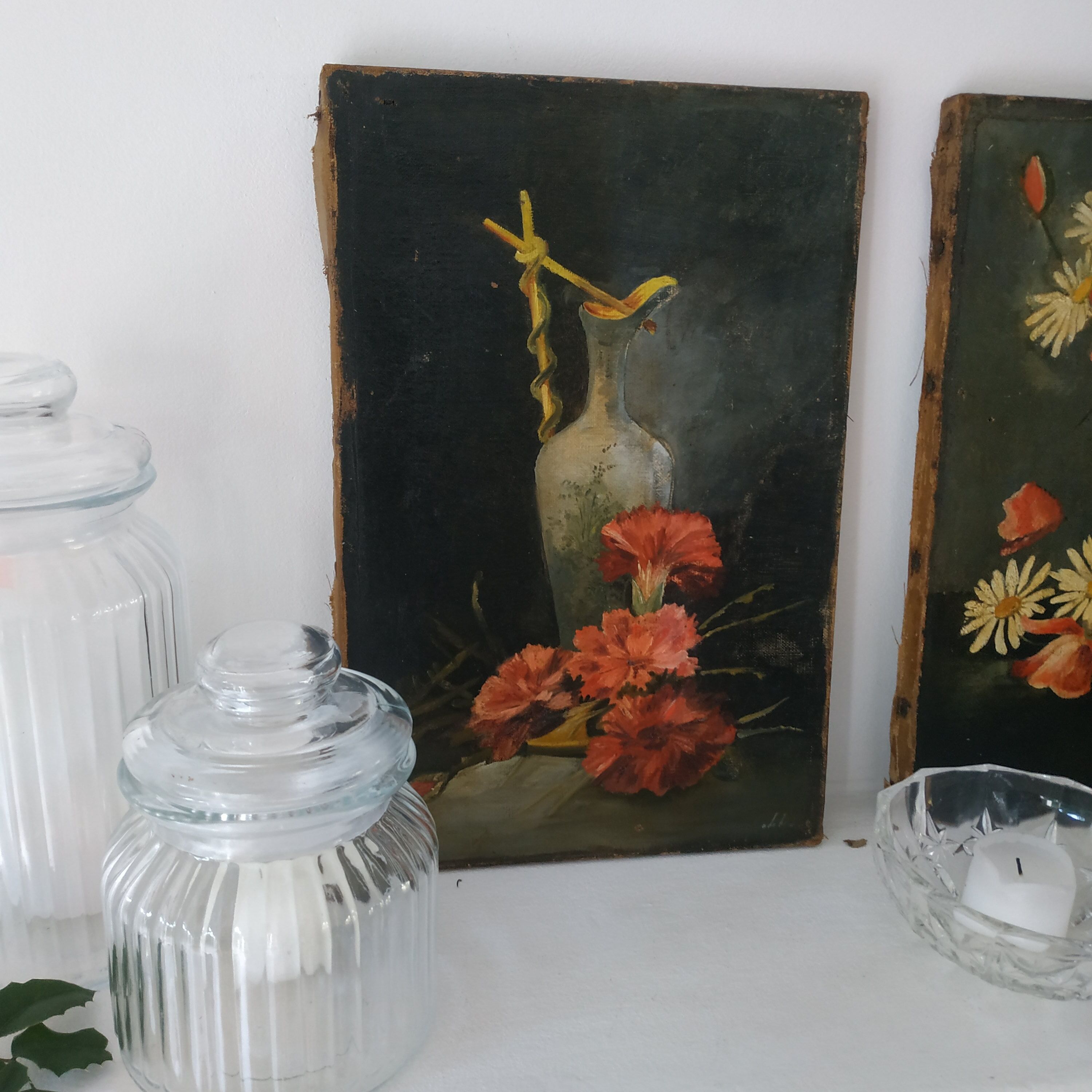 Old pitcher painting with carnations