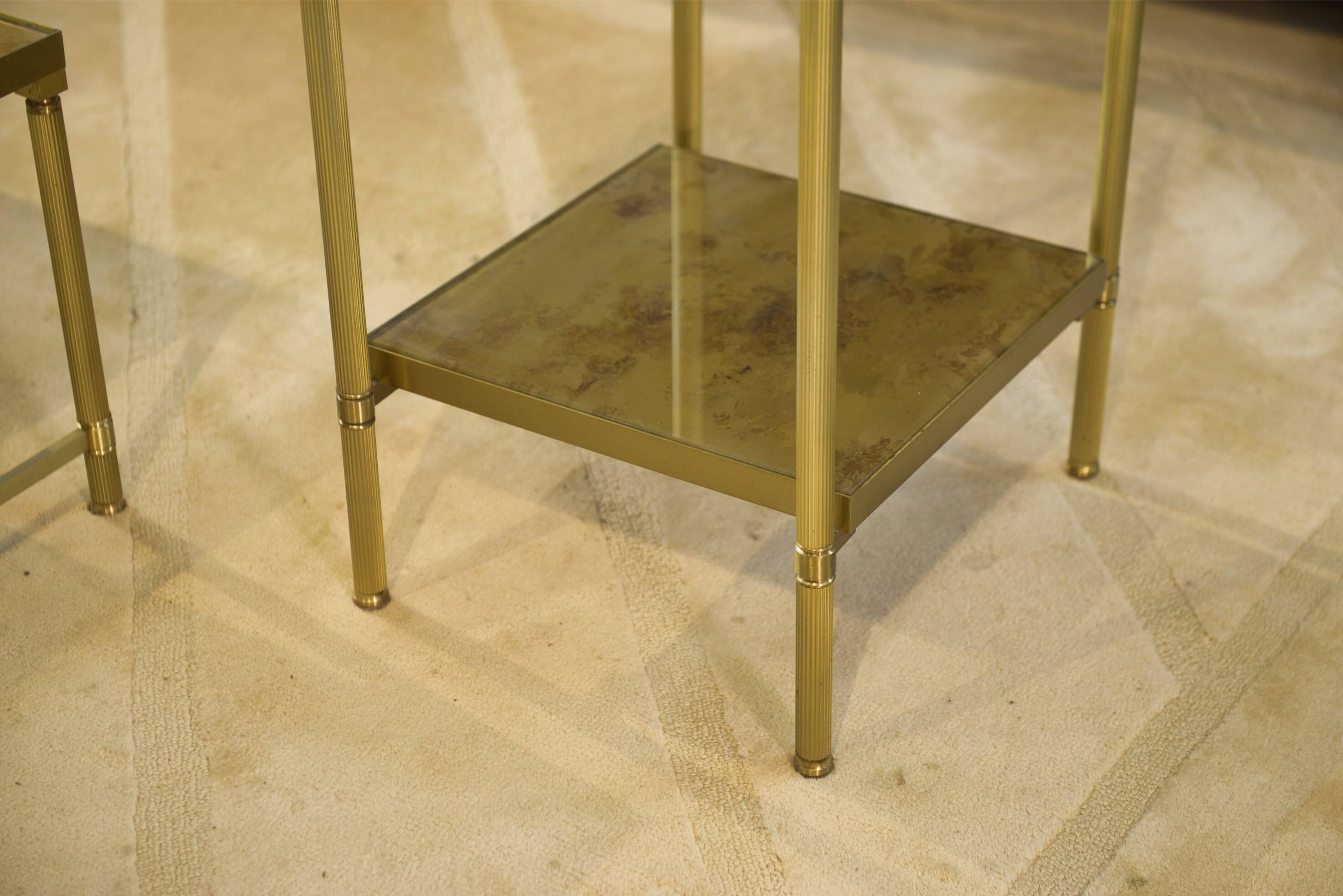 Néo-classical coffee table set with 2 side tables, mirrored glass, 1980s.