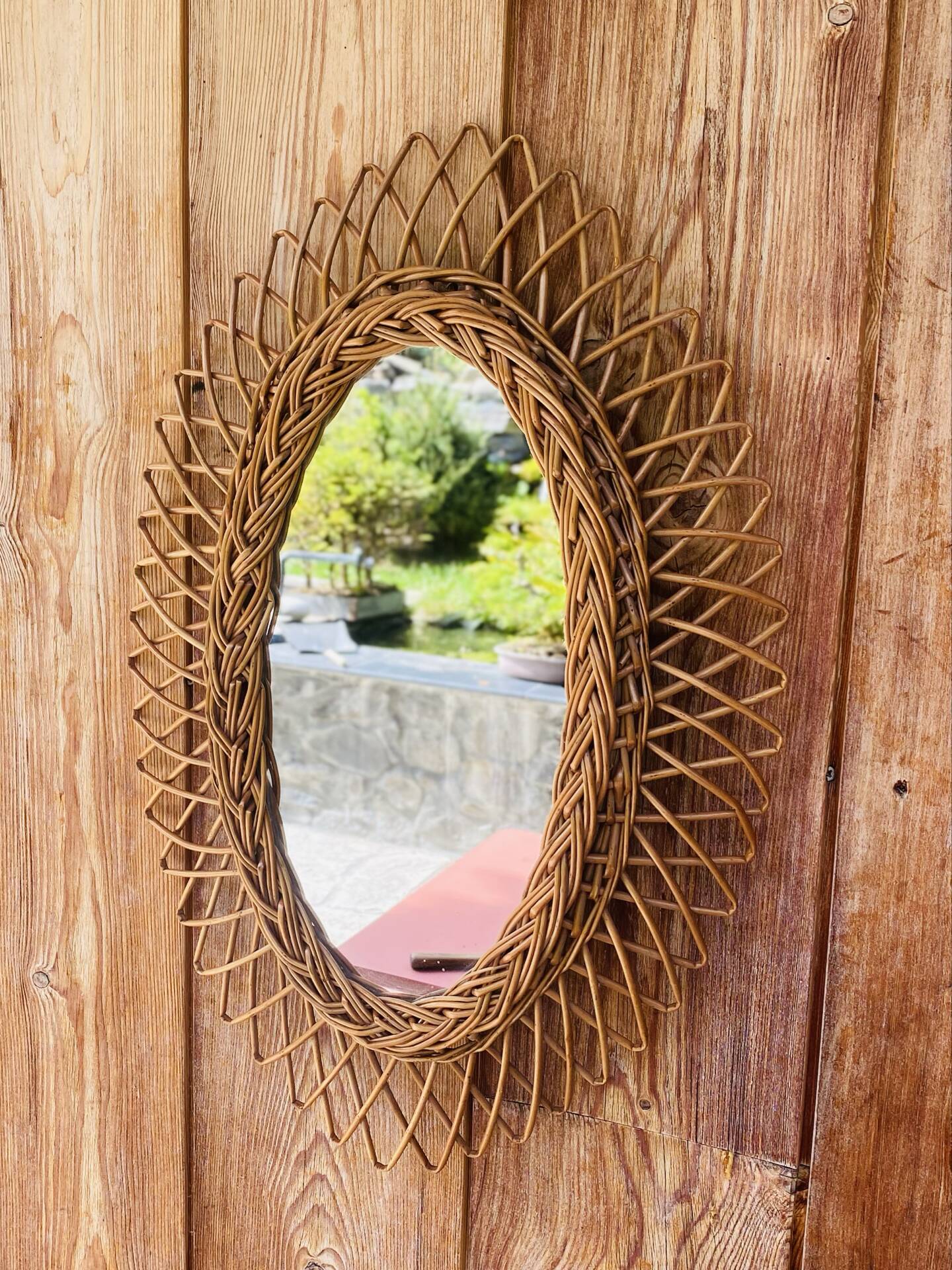 Vintage oval rattan mirror 57x40
