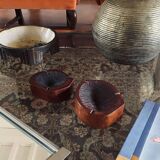 Organic modern set of 2 wood ashtrays, France 1970s